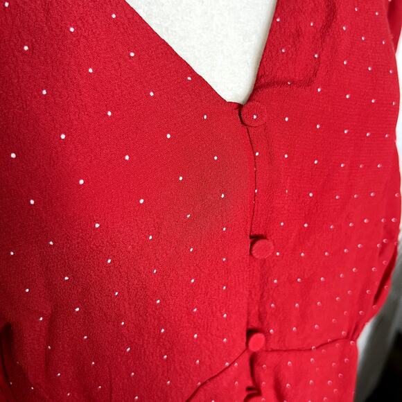 NWT J. CREW Women's PLUS Size 24 Holiday Red Drapey Puff Sleeve Dress Pin Dot - Picture 12 of 16